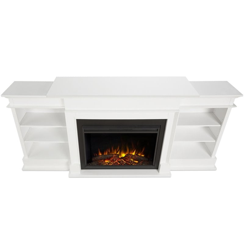 Bowery Hill Solid Wood White TV Stand Rectangular Electric Fireplace 92.38