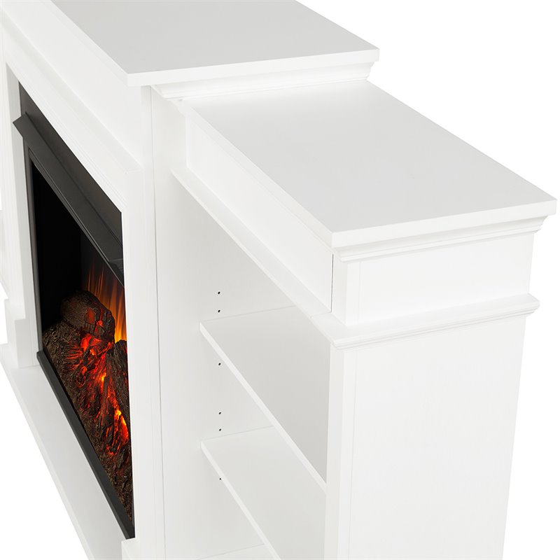 Bowery Hill Solid Wood White TV Stand Rectangular Electric Fireplace 92.38