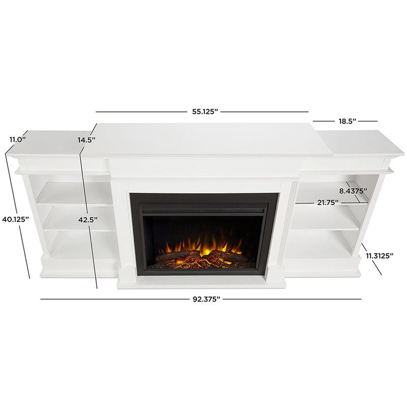 Bowery Hill Solid Wood White TV Stand Rectangular Electric Fireplace 92.38