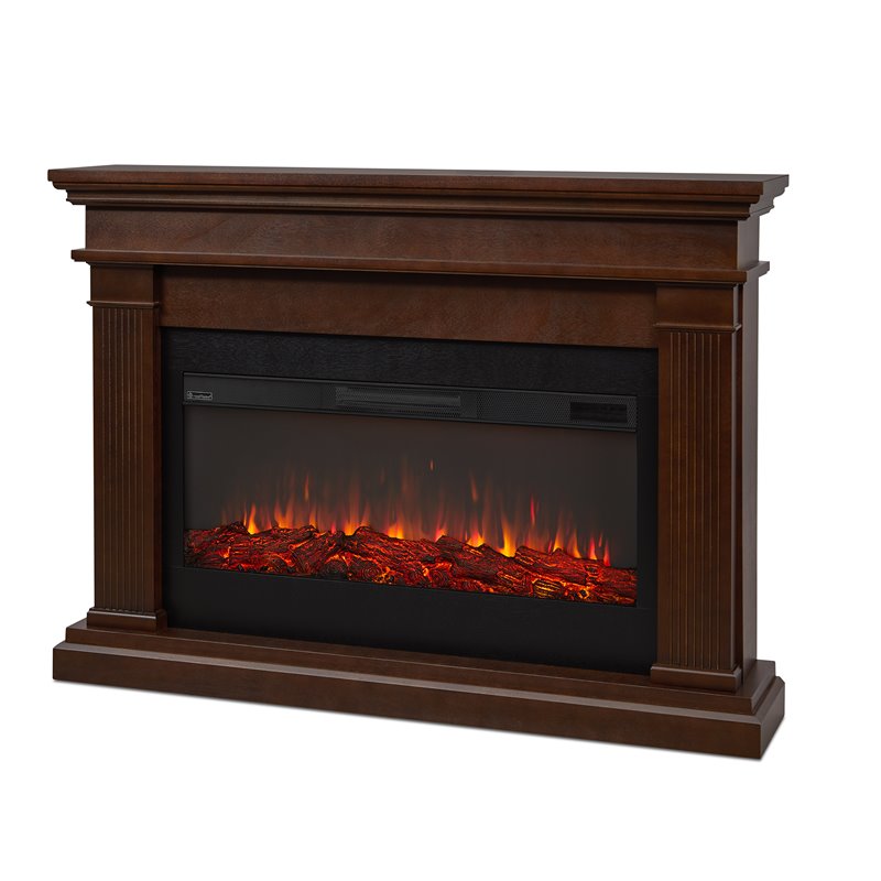 Bowery Hill Traditional Solid Wood Electric Fireplace in Dark Walnut