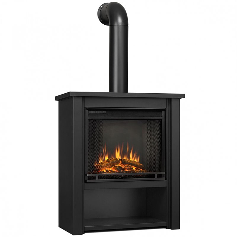 Bowery Hill Modern Stainless Steel Electric Fireplace in Matte Black