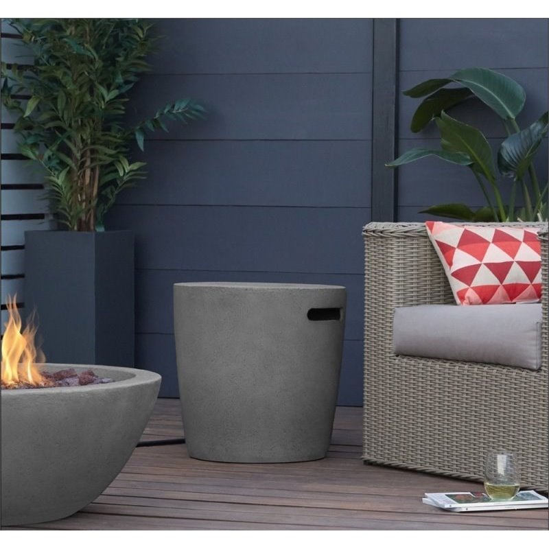 Bowery Hill Fiber-Cast Concrete Glacier Gray Propane Tank Cover Round 19.5