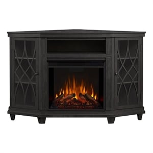 Bowery Hill Modern Wood Corner Fireplace TV Stand for TVs up to 56&quot in Gray