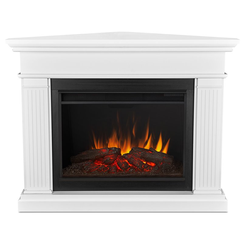 Bowery Hill Solid Wood White Electric Fireplace Corner Rectangular 43.5