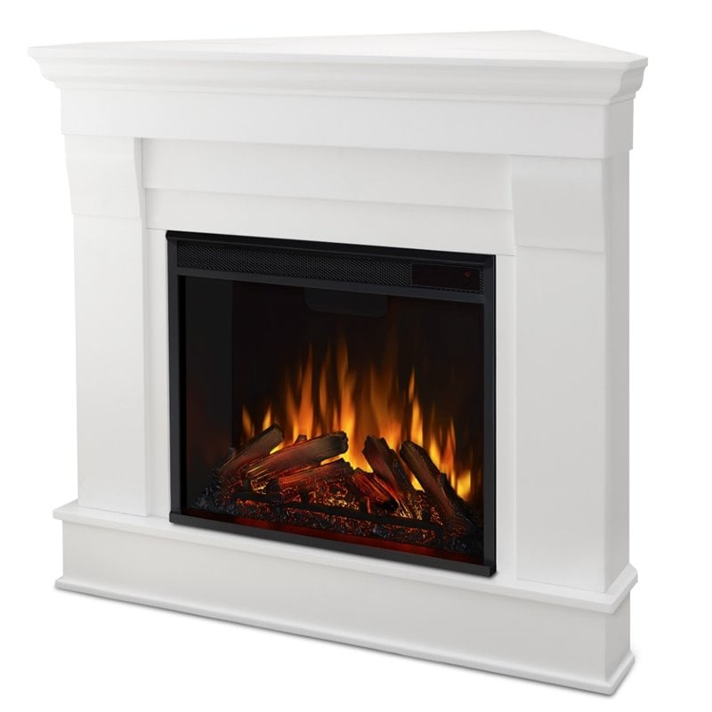 Bowery Hill Contemporary Solid Wood Electric Corner Fireplace in White