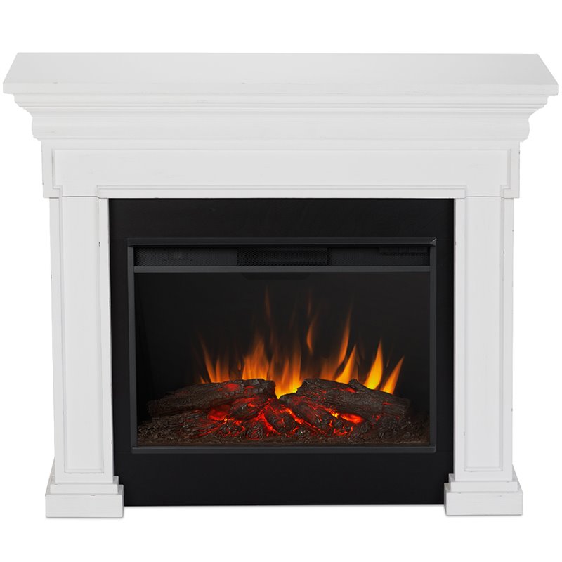 Bowery Hill Contemporary Wood Electric Fireplace in Black/Rustic White