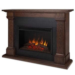 Bowery Hill Red Oak Chestnut Oak/Black Electric Fireplace Rectangular Adjustable Thermostat 63&quot Assembled
