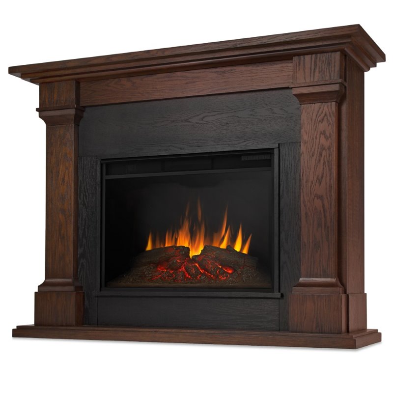 Bowery Hill Red Oak Chestnut Oak/Black Electric Fireplace Rectangular Adjustable Thermostat 63
