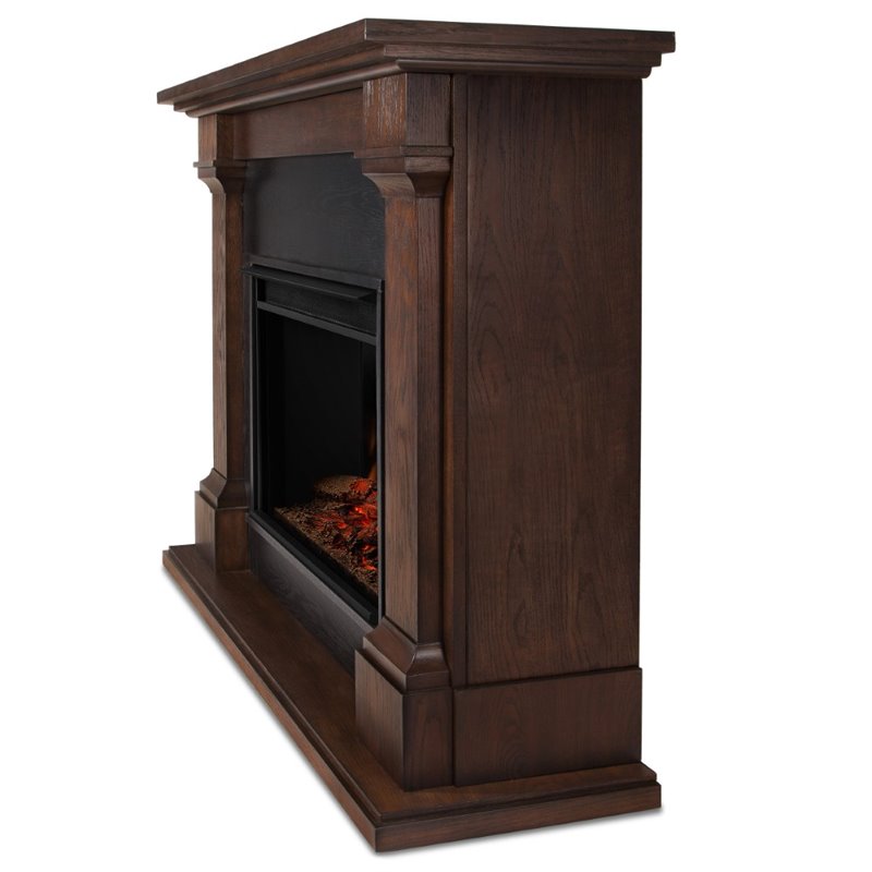 Bowery Hill Red Oak Chestnut Oak/Black Electric Fireplace Rectangular Adjustable Thermostat 63