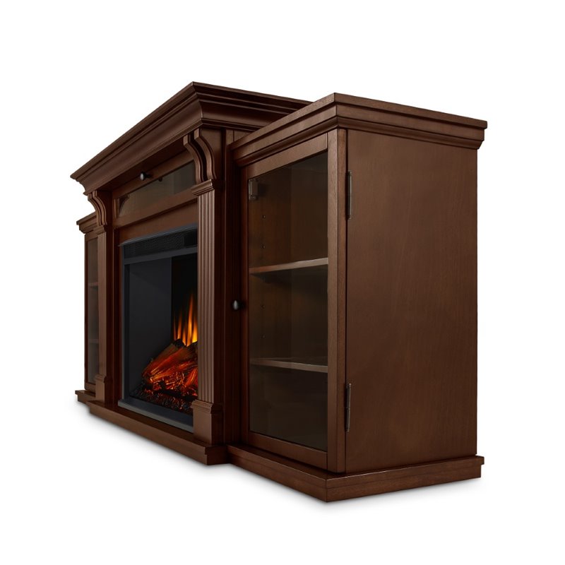 Bowery Hill Solid Wood Espresso Fireplace TV Stand Rectangular Adjustable 67