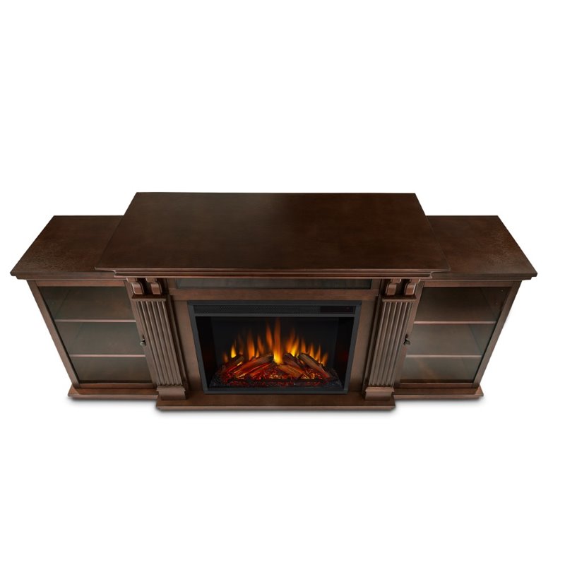 Bowery Hill Solid Wood Espresso Fireplace TV Stand Rectangular Adjustable 67
