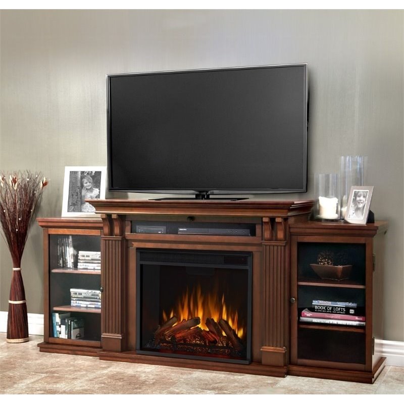 Bowery Hill Solid Wood Espresso Fireplace TV Stand Rectangular Adjustable 67