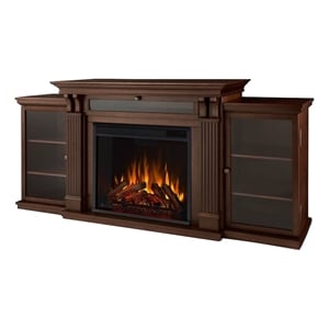 Bowery Hill Solid Wood Espresso Fireplace TV Stand Rectangular Adjustable 67&quot Unassembled