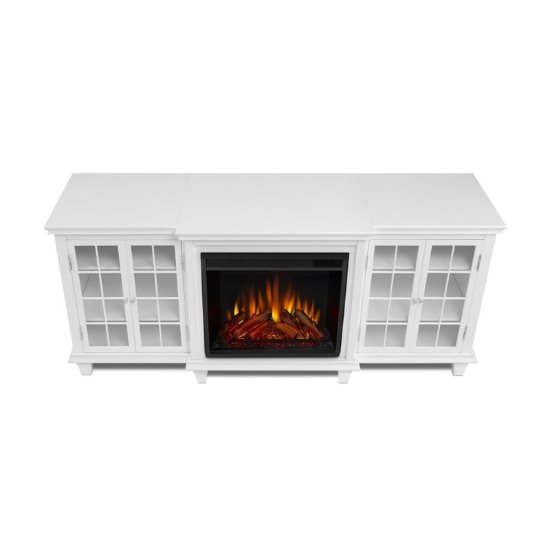 Bowery Hill Solid Wood White TV Stand Rectangular Electric Fireplace 70