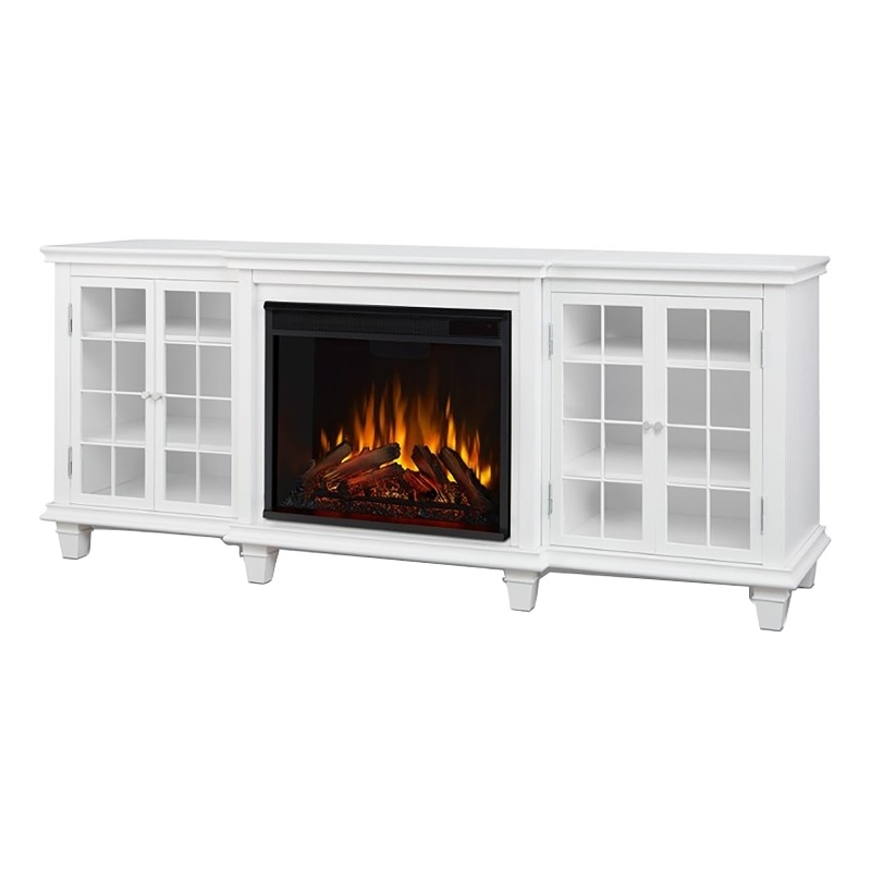 Bowery Hill Solid Wood White TV Stand Rectangular Electric Fireplace 70