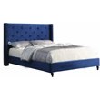 Bowery Hill Transitional Velvet Wingback Platform Queen Bed in Blue