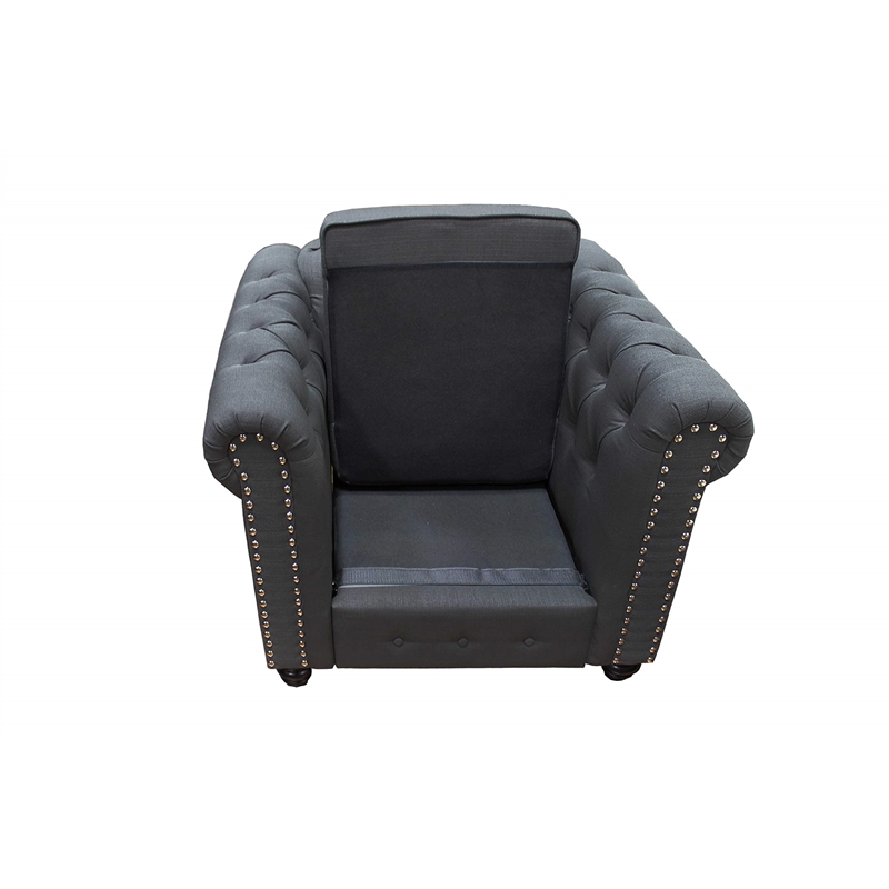 Bowery Hill Transitional Fabric Upholstered Living Arm Chair in Charcoal