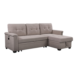 Bowery Hill Gray Fabric Reversible Sectional Storage Chaise USB Charging Ports