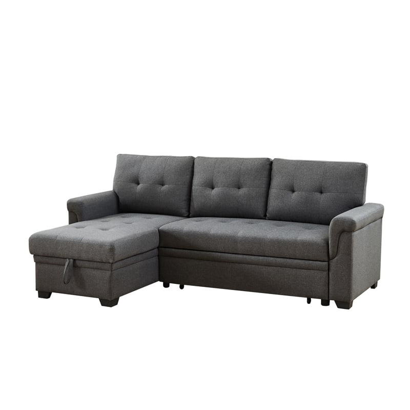 Bowery Hill Linen Dark Gray Sleeper Sectional Rectangular Reversible Pull-out 42