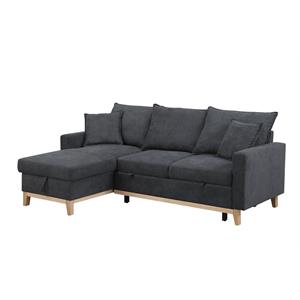 Bowery Hill Fabric Dark Gray Sleeper Sectional Rectangular Reversible 73.75&quotx45.75&quotx17.75&quot Unassembled