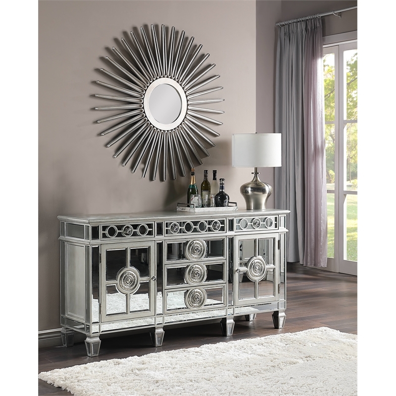 Bowery Hill Contemporary Mirrored Wood Server in Antique Platinum Silver