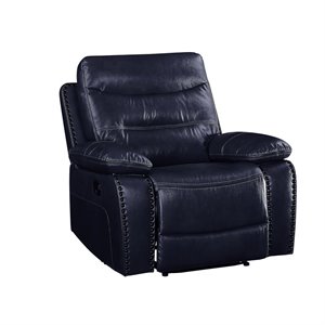 Bowery Hill Contemporary Recliner in Navy Leather-Gel Match