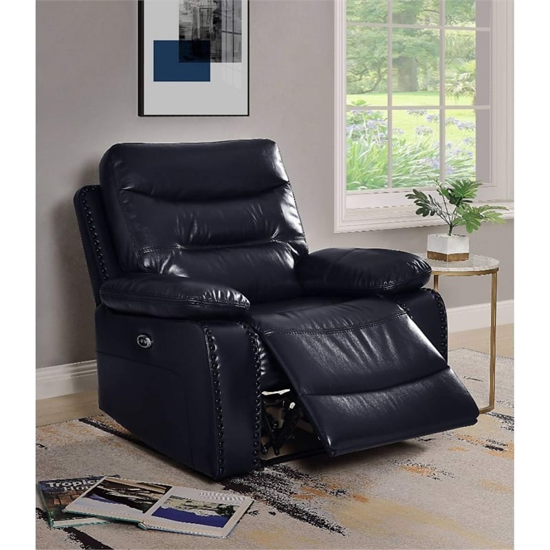 Bowery Hill Contemporary Recliner in Navy Leather-Gel Match