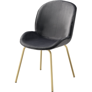 Bowery Hill Contemporary Side Chair in Gray Velvet and Gold
