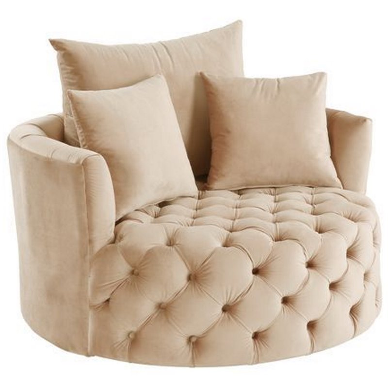 Bowery Hill Contemporary Accent Chair with Swivel in Beige Velvet