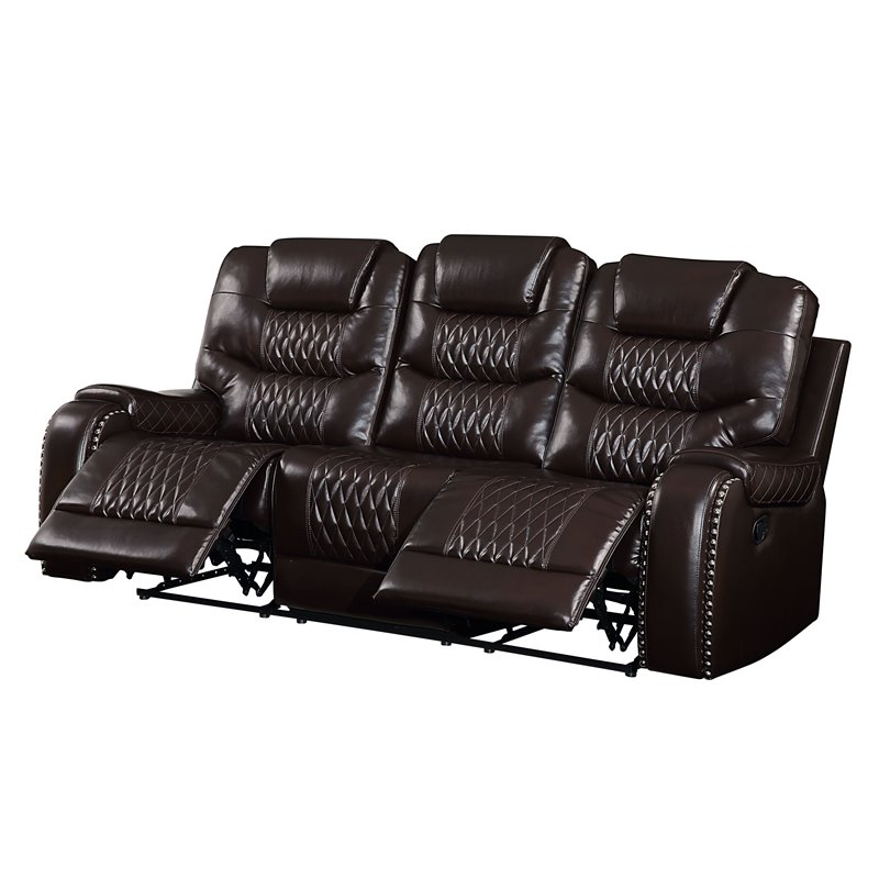 Bowery Hill Contemporary Sofa in Brown Faux Leather