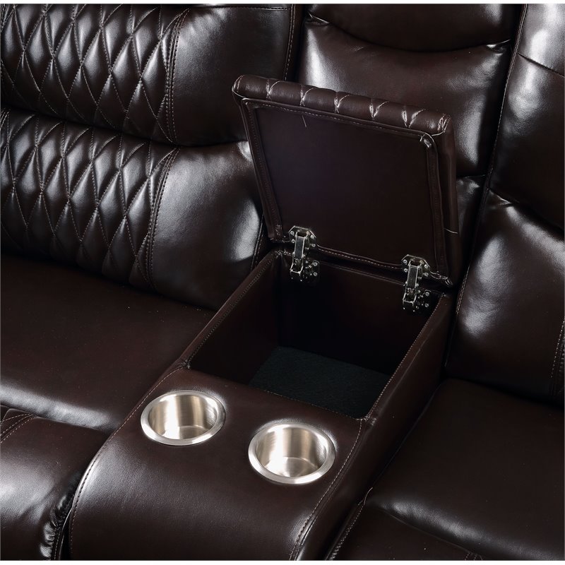 Bowery Hill Contemporary Sofa in Brown Faux Leather