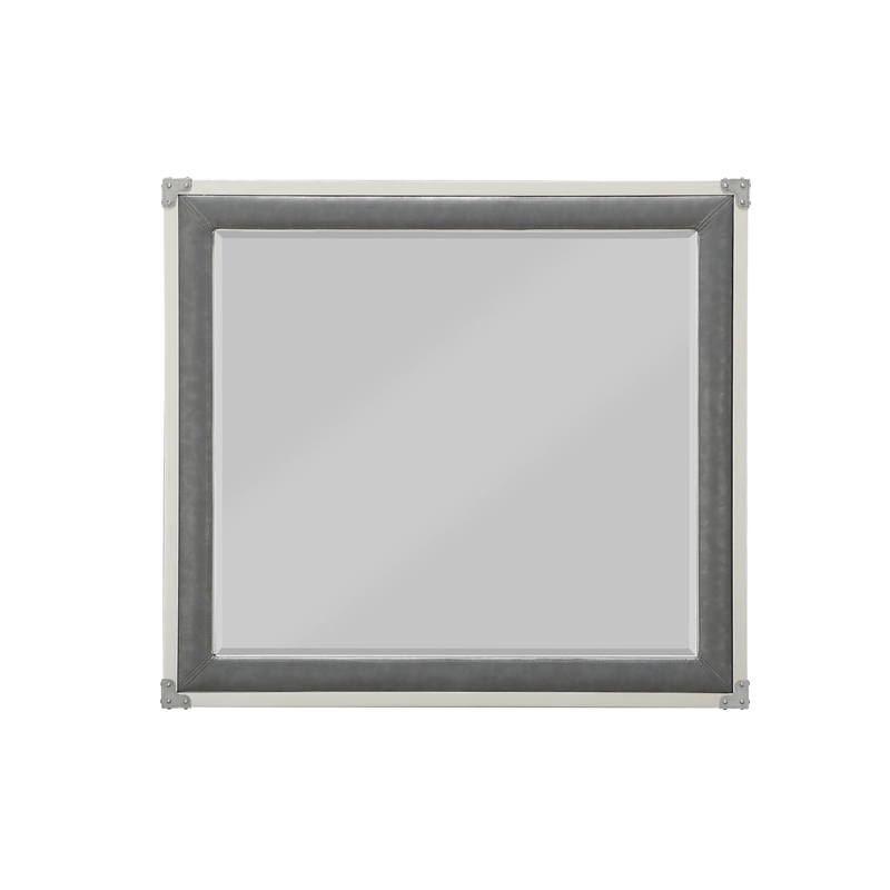 Bowery Hill Transitional Glass Square Frame Mirror in Gray