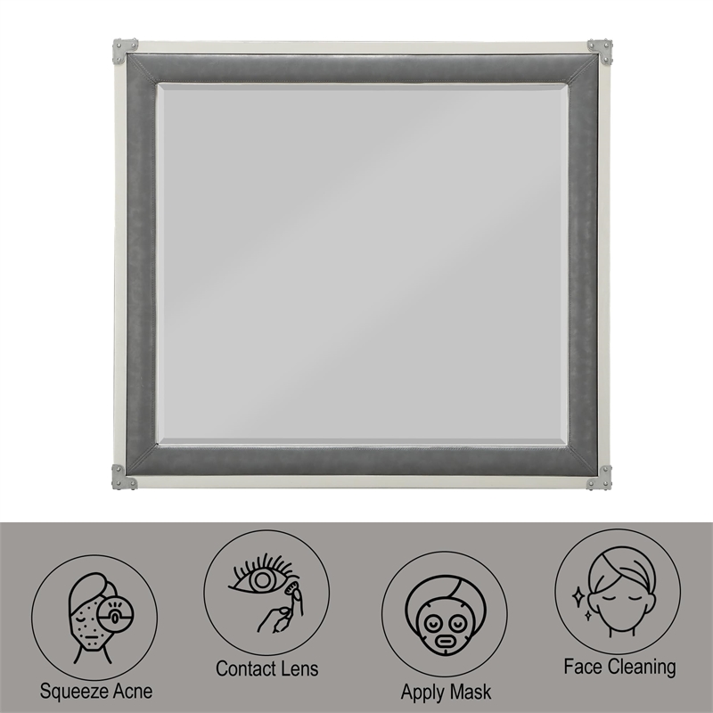 Bowery Hill Transitional Glass Square Frame Mirror in Gray