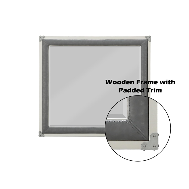 Bowery Hill Transitional Glass Square Frame Mirror in Gray