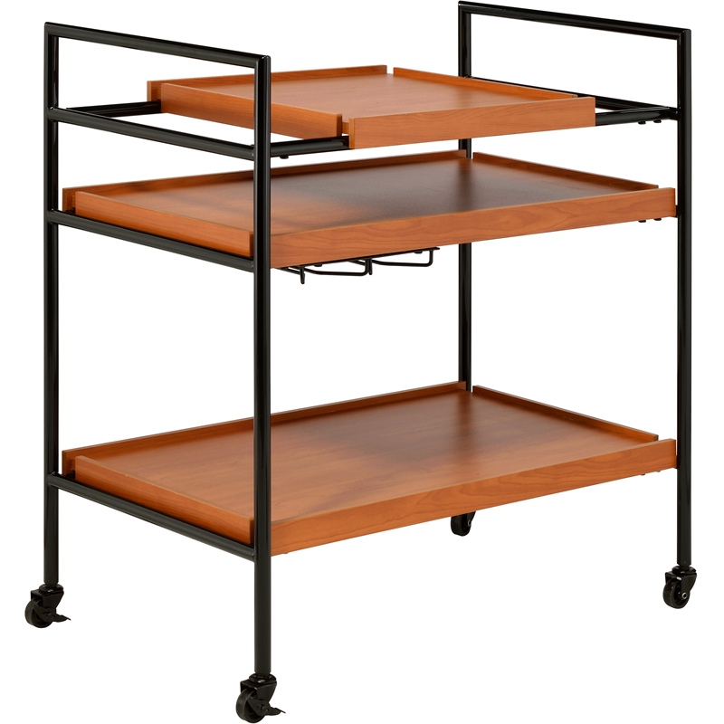 Bowery Hill Contemporary Serving Cart in Honey Oak & Black