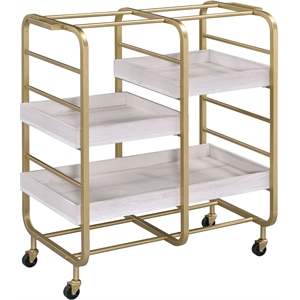 Bowery Hill Contemporary Serving Cart in Gold & White-Washed