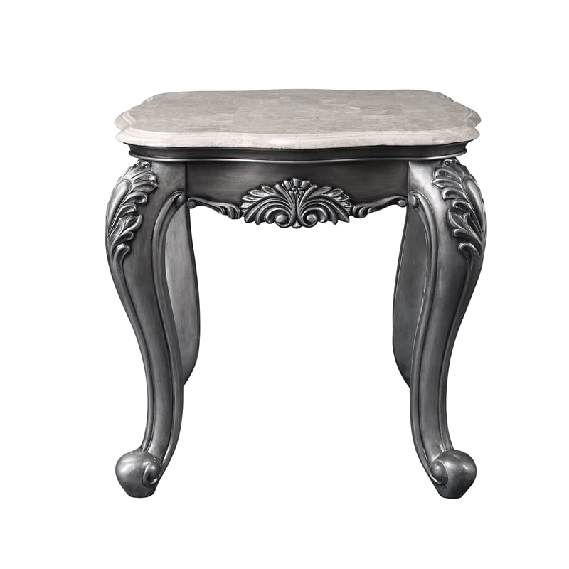 Bowery Hill Traditional End Table in Marble and Platinum