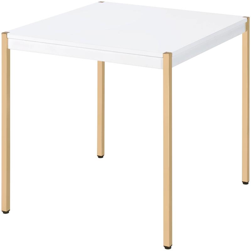 Bowery Hill Contemporary End Table in White & Gold Finish