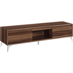 Bowery Hill Contemporary TV stand in LED Walnut & Chrome Finish