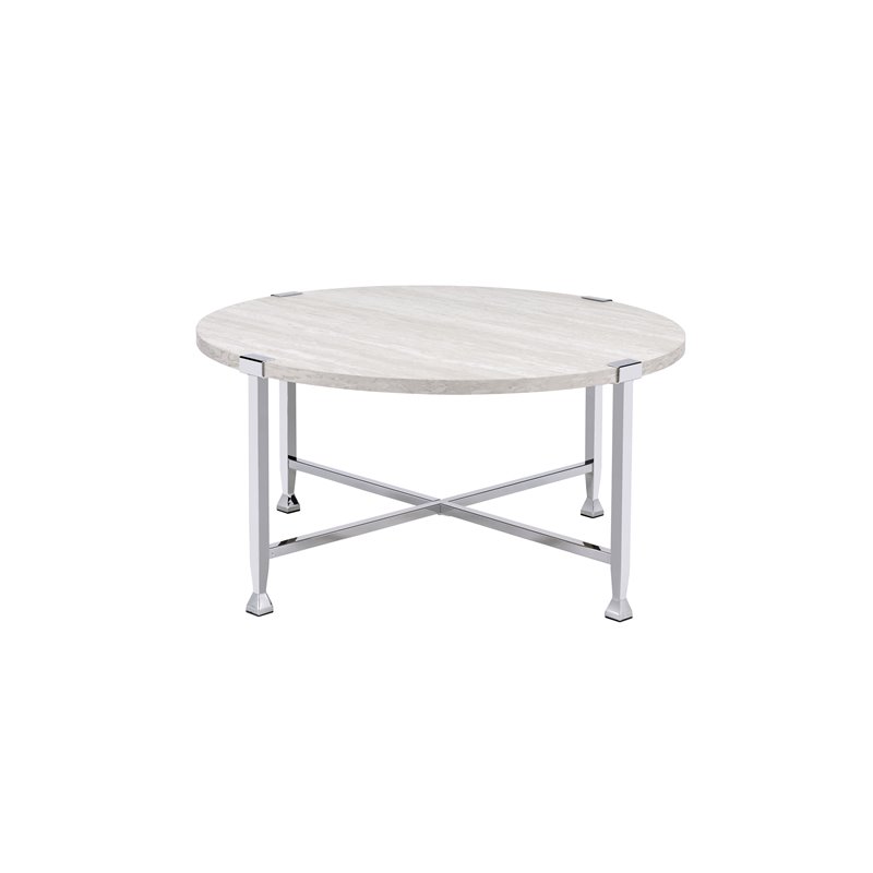 Bowery Hill Modern Wood Coffee Table in White Oak &Chrome