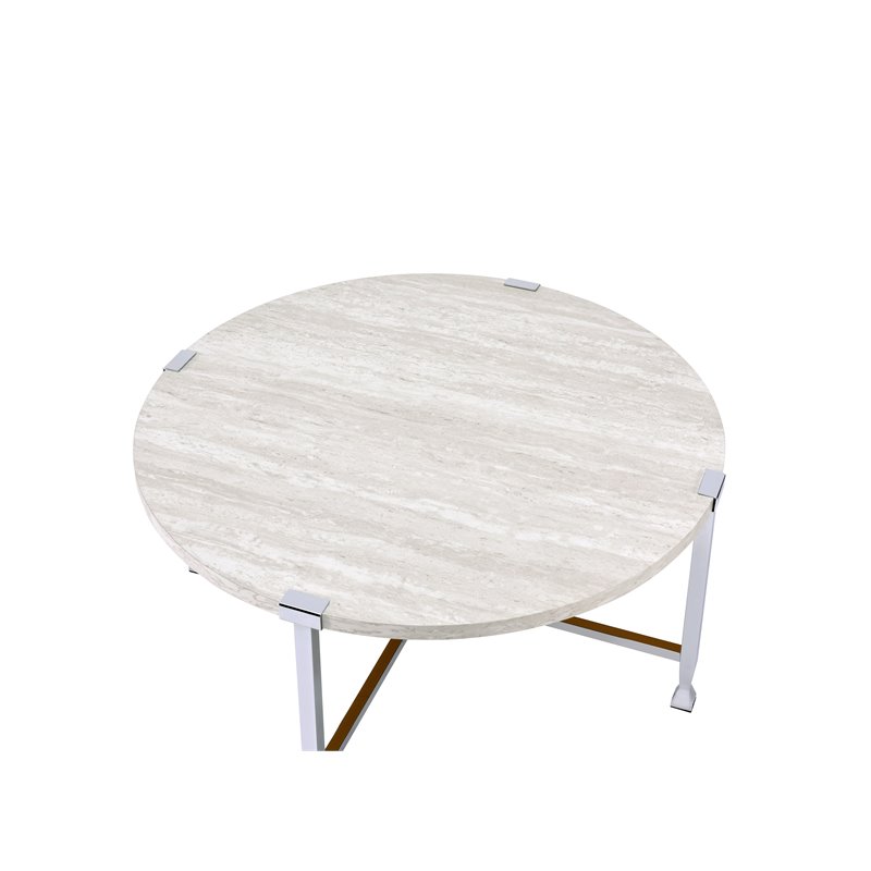 Bowery Hill Modern Wood Coffee Table in White Oak &Chrome
