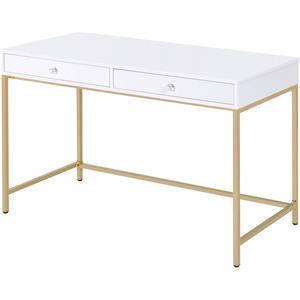 Bowery Hill Contemporary Vanity Desk in White High Gloss & Gold