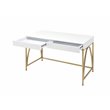 Bowery Hill Contemporary Vanity Desk in White High Gloss & Gold