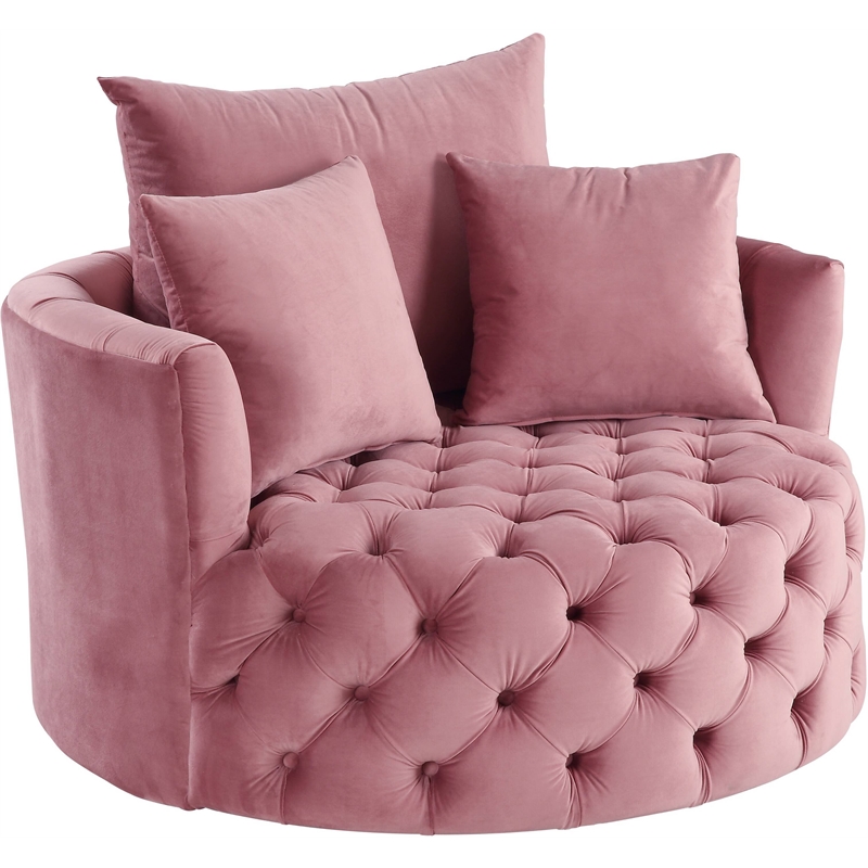 Bowery Hill Velvet Pink Swivel Accent Chair Button Tufted 43