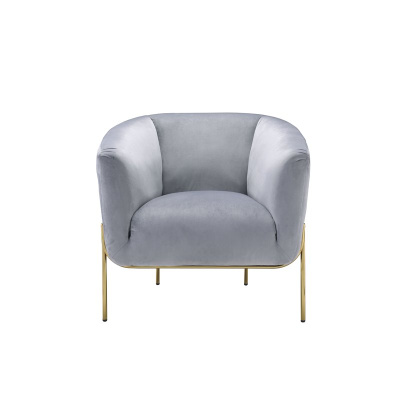 Bowery Hill Contemporary Accent Chair in Gray Velvet & Gold