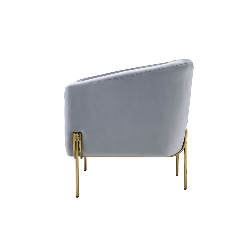 Bowery Hill Contemporary Accent Chair in Gray Velvet & Gold
