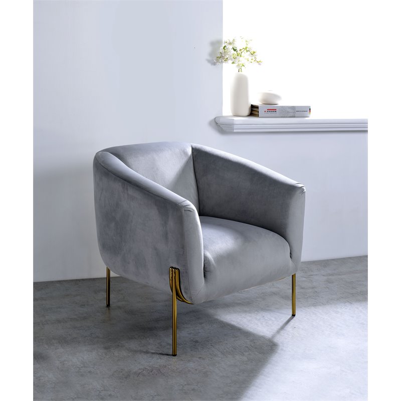 Bowery Hill Contemporary Accent Chair in Gray Velvet & Gold