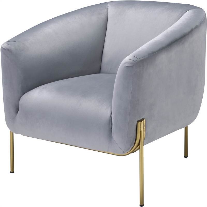 Bowery Hill Contemporary Accent Chair in Gray Velvet & Gold