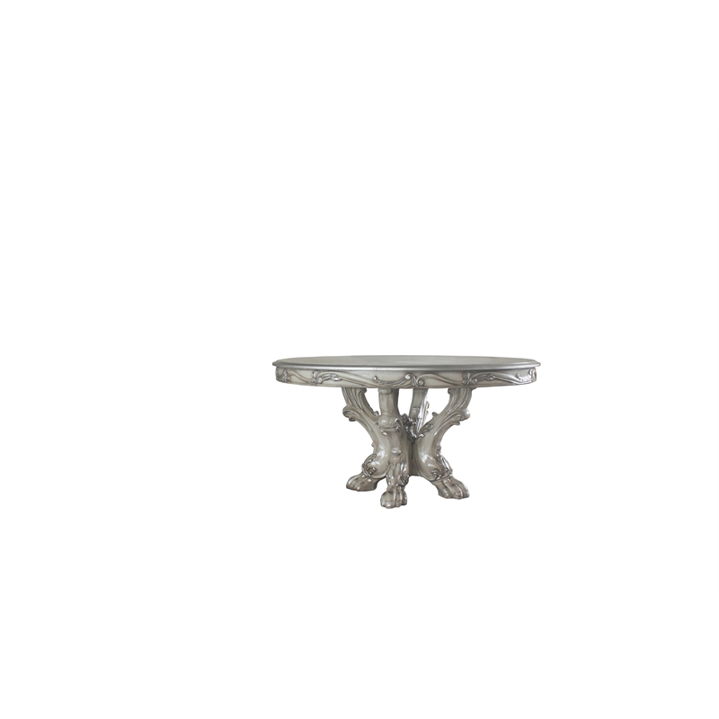 Bowery Hill Wood Vintage Bone White Dining Table Round Pedestal 60