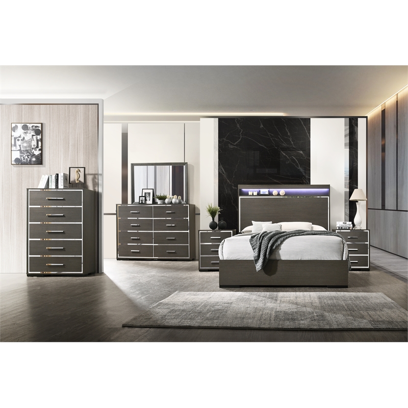 Bowery Hill Modern Eastern King Bed in LED & Gray Oak